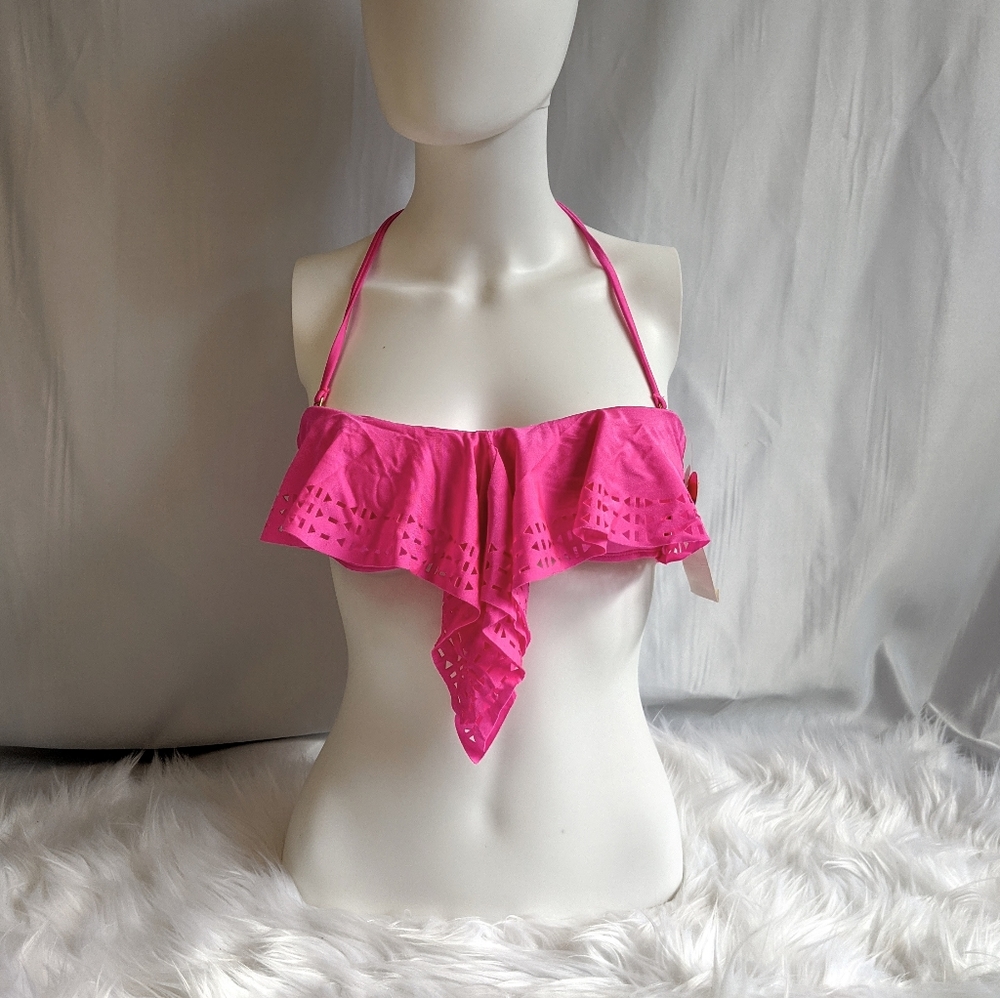 Raisins Laser Cut Flounce Bandeau Swim Top NWT